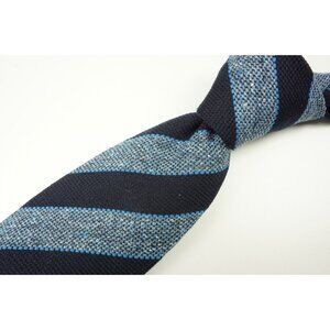 Cesare Attolini Shades of Blue Woven Wool Blend Striped Tie BRAND NEW